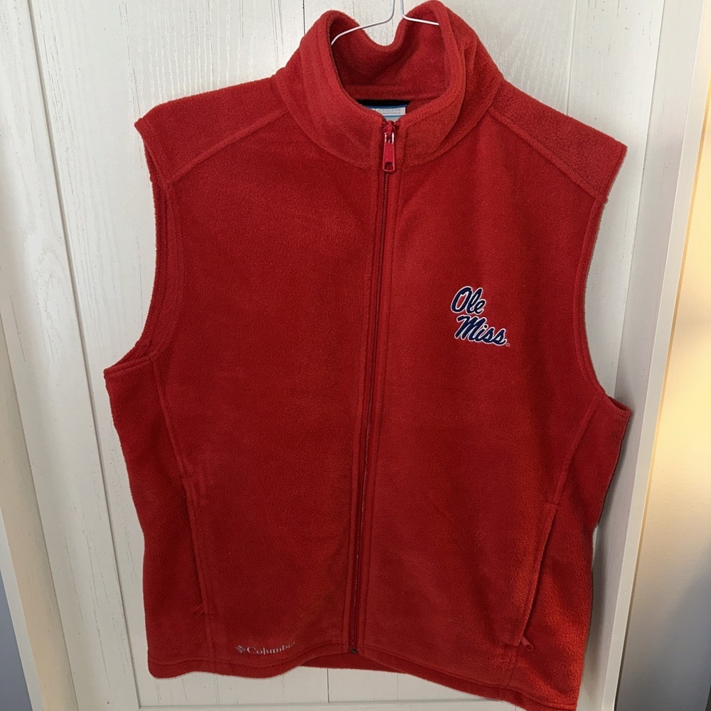 Columbia Ole Miss Logo Fleece Flanker Vest Size Medium Red C152MF